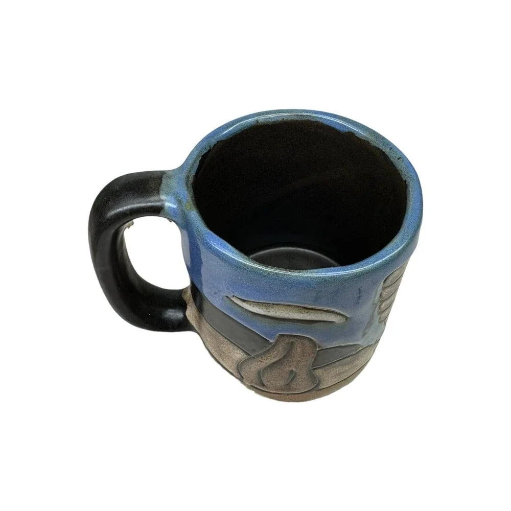 Mara Mexico Studio Art Pottery Stoneware Large Mug Eagle Mountains Trees Signed - Picture 3 of 10